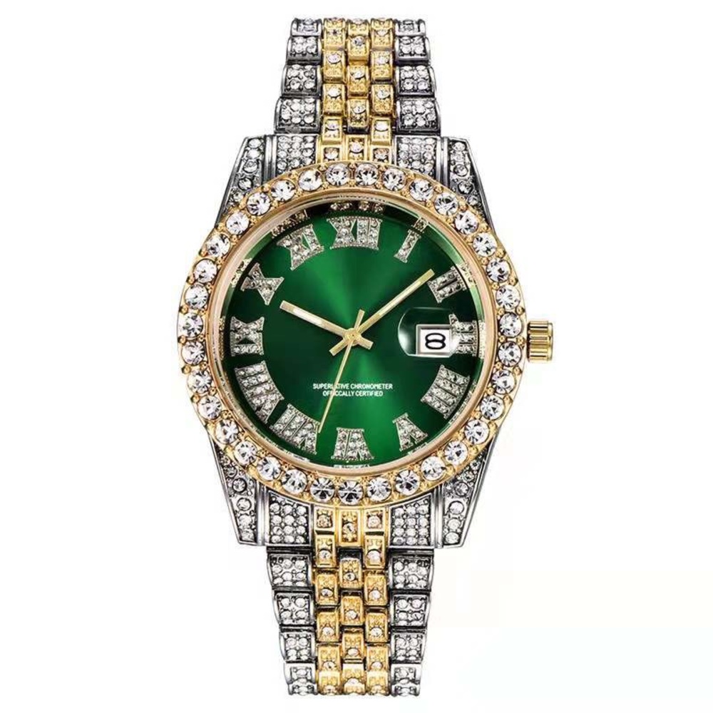 Hip-Hop Diamond Watch Crystal Rhinestone Quartz Gold Silver Full Bling